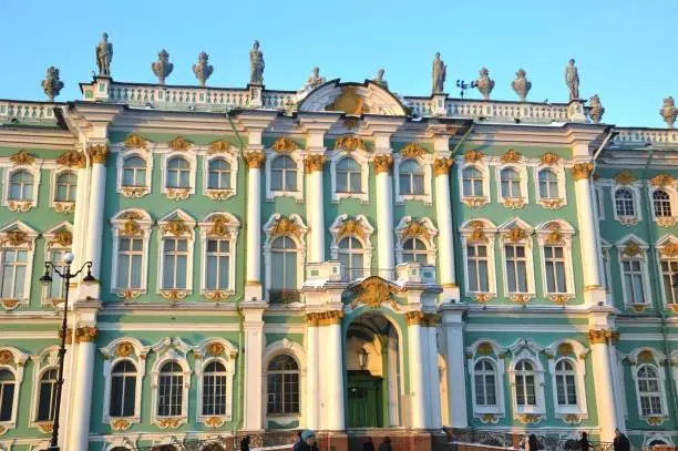 facade of the ancient Hermitage building in St. Petersburg.  Russia
