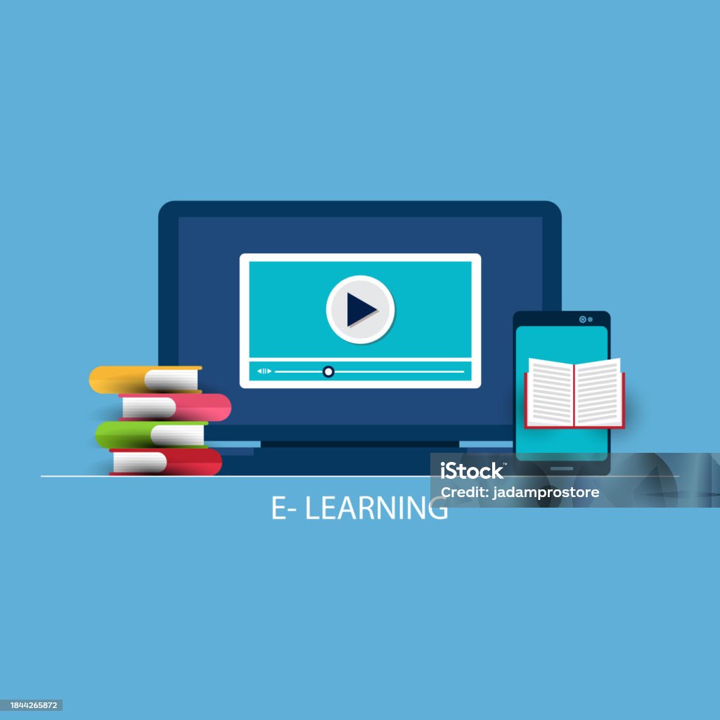 Background Elearning Vector Online Education And Elearning Concept Stock Illustration - Download ...