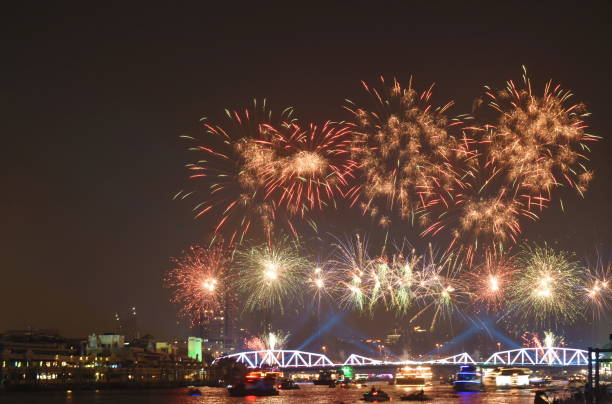 istock celebration fireworks and lighting at Phra Phuttha Yodfa memorial bridge Cho Phraya river 1844301663