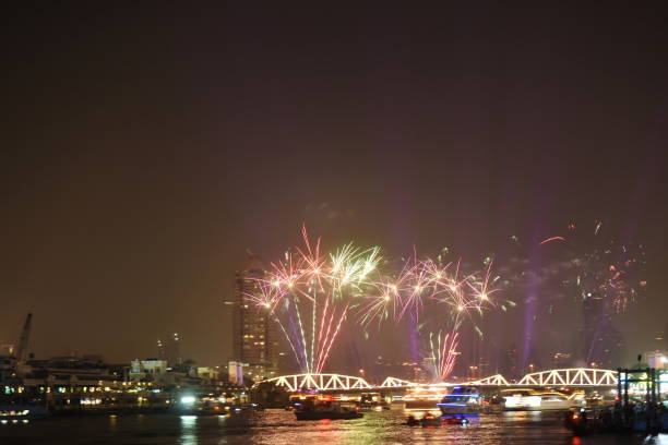 istock celebration fireworks and lighting at Phra Phuttha Yodfa memorial bridge Cho Phraya river 1844301664
