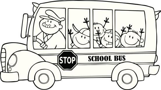 Black And White School Bus With Happy Children Stock Illustration -  Download Image Now - Adult, Arms Raised, Black And White - iStock