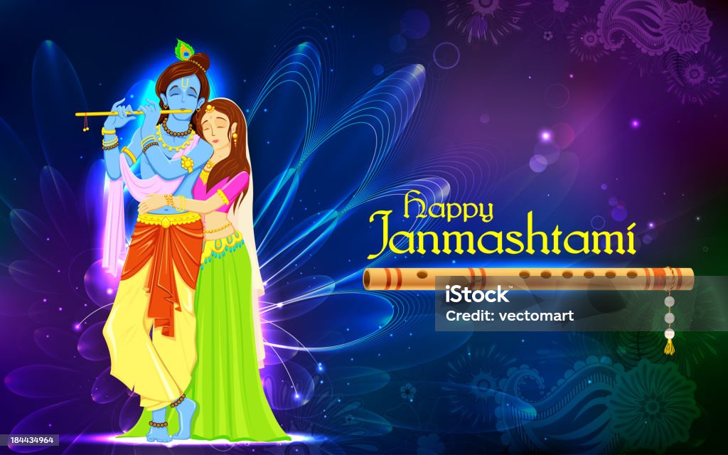 Radha and Lord Krishna on Janmashtami illustration of hindu goddess Radha and Lord Krishna on Janmashtami Krishna stock vector