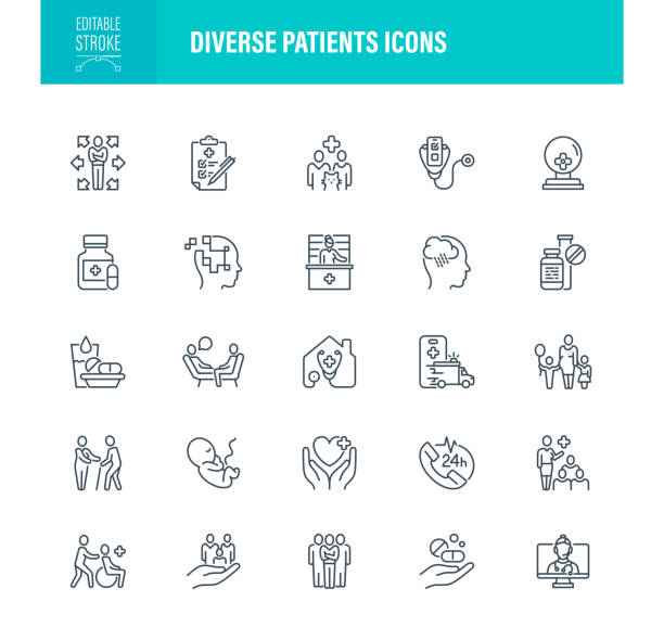 illustrazioni stock, clip art, cartoni animati e icone di tendenza di icone di diversi pazienti ictus modificabile - ambulatorio medico