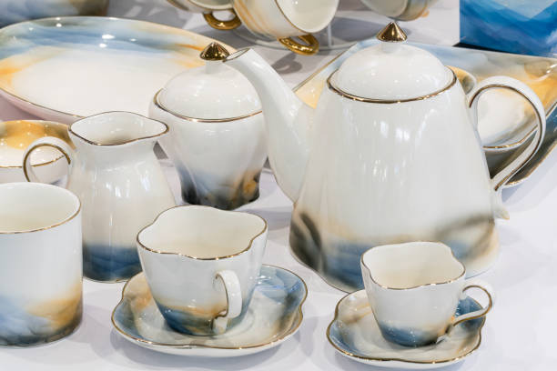 istock Elegant porcelain on the table, everyday ceramic tableware 1844377944