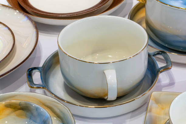 istock Elegant porcelain on the table, everyday ceramic tableware 1844377956