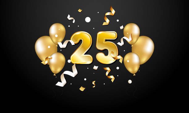istock Gold numerals balloons and streamers on a black background. 1844378013