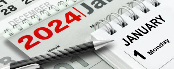 istock Calendar 2024 January 1  Monday and pencil 1844438217