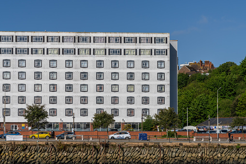Folkestone, Kent, England - May 08, 2022: The Grand Burstin hotel the Harbour Approach Rd