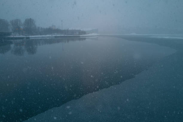 Heavy snow storm in Bergen, Norway