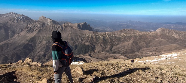 hiking in the heights of the Tikjda national park, Tamgout Lalla Khedidja the highest point of the Djurdjura massif in Kabylia. in Bouira Algeria