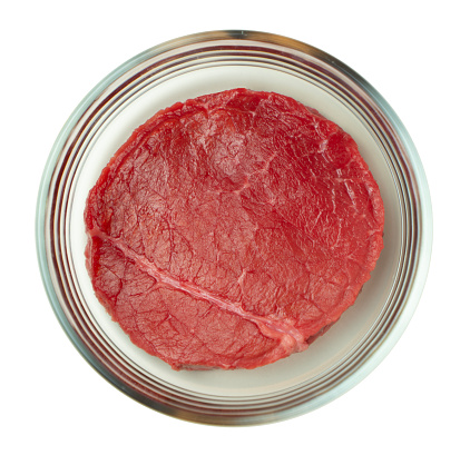 Synthetic meat, cultivated meat isolated on white background, cellular agriculture, cultured meat production concept