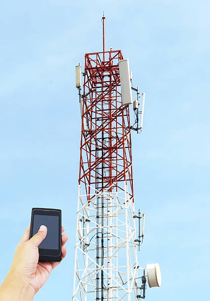 istock Telecommunications tower with satellite dish , Bule sky Backgrou 184447789