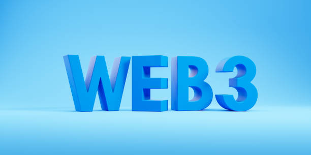 istock Web3 big letters on blue background, next generation of internet 1844486036