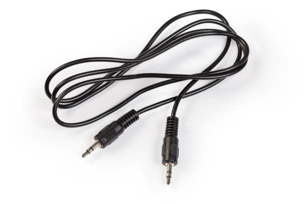 istock Analog audio cable with mini stereo connectors on white background 1844490235
