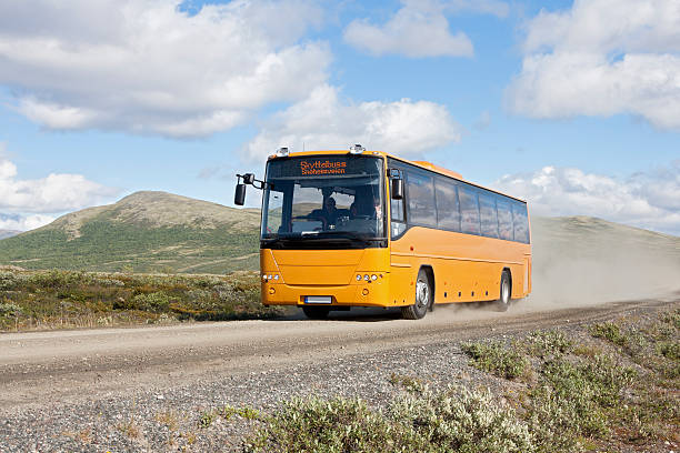 autobus per snoheim (dovrefjell-sunndalsfjella parco nazionale, norvegia) - dirtroad foto e immagini stock