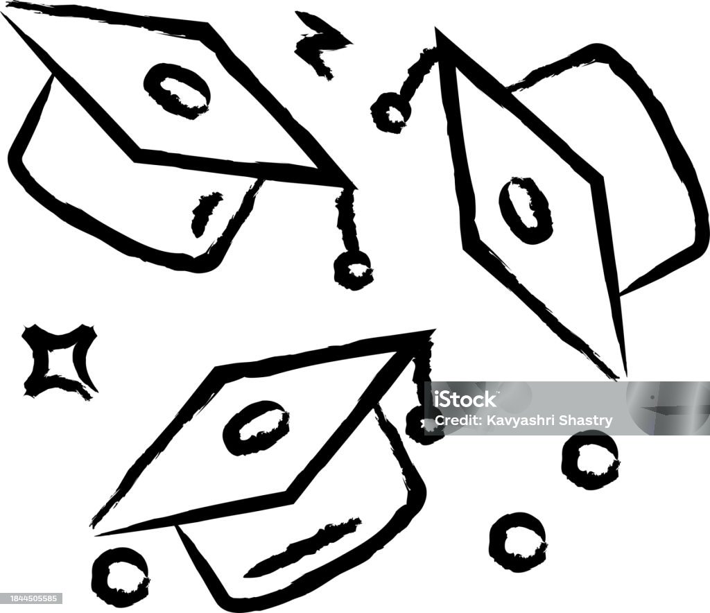 Cap Flying Stock Image Graduate Cap Flying Hand Drawn Vector Illustration Stock Illustration ...