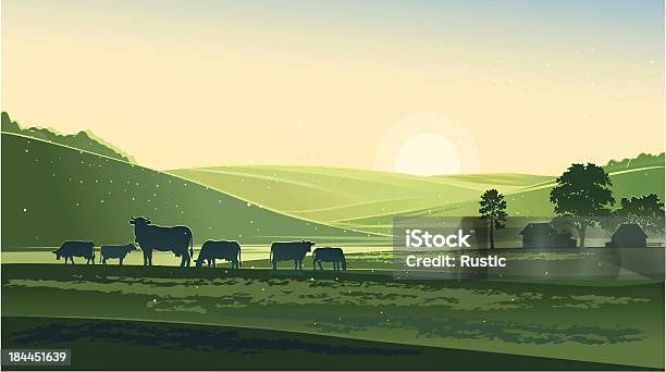 Summer Morning Stock Illustration - Download Image Now - Farm, In Silhouette, Landscape - Scenery