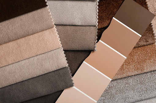 different types of fabrics with a color palette