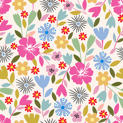 Vector hibiscus seamless pattern .