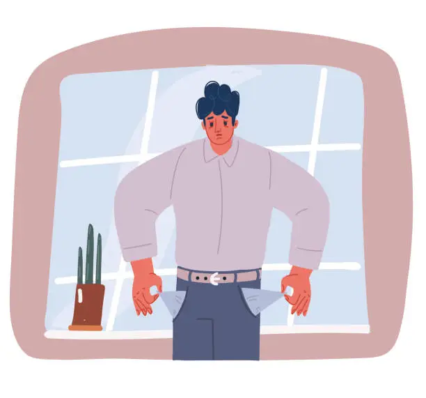 Vector illustration of Vector illustration of Man holding his empty pocket inside out