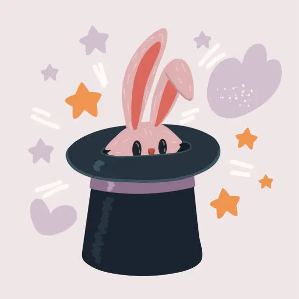 Vector illustration of Vector illustration of Vector rabbit ears appear from the magic hat