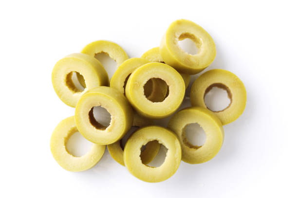 istock Slices of olives on white background 1844552363