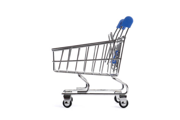 istock Empty metal shopping trolley isolated on white 1844572814