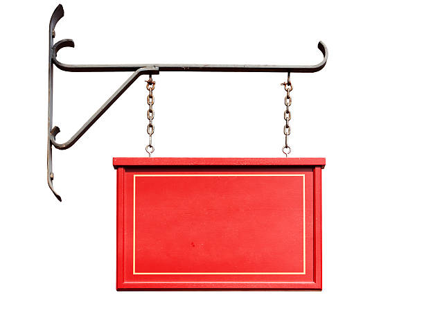 Blank red shop sign with iron wall mount isolated