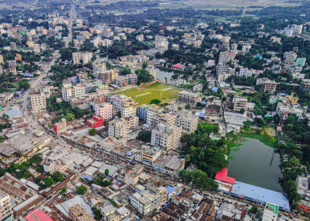High angle view of crowd in city