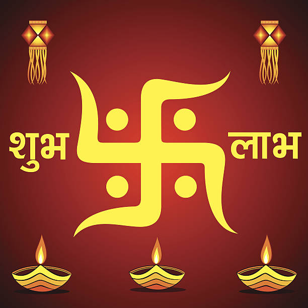 happy diwali pozdrowienie - swastyka hinduska stock illustrations