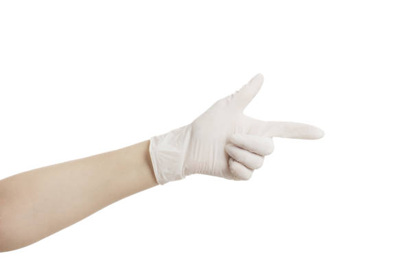 istock white medical gloves isolated on white background. Gestures. 1844607153