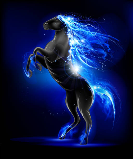 blue prancing koń - indigenous culture flash stock illustrations