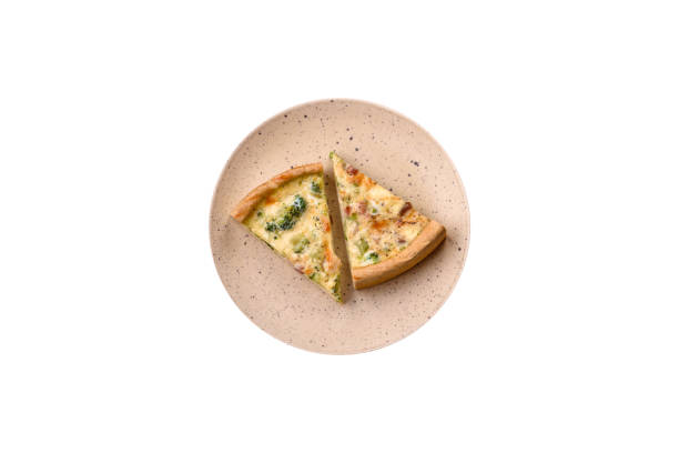 istock Delicious quiche with broccoli, cheese, chicken, spices and herbs 1844617188