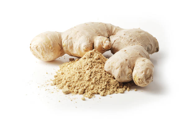 istock Dry and fresh ginger in bowl isolated on white background 1844642084