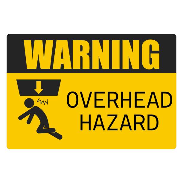 istock Printable rectangle yellow safety sign overhead hazard risk of fall from height, falling parts for industrial engineering safety sign 1844661100