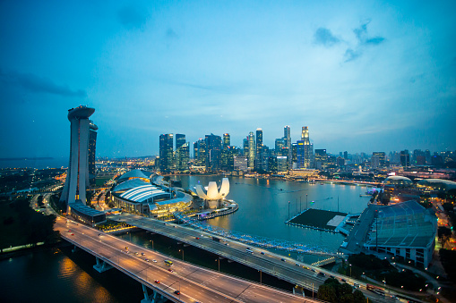 Central Business District, Singapore - July 10, 2015 : View Of Skysrapers Around Marina Bay Area At Dusk.