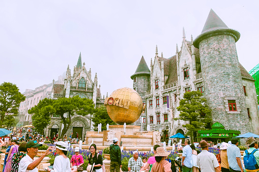 Da Nang, Vietnam - ‎‎July 14, 2020 : Tourists Visiting Ba Na Hills In Da Nang. Ba Na Hills Is Famous For Its French Village With Buildings That Look Like Medieval Castles.