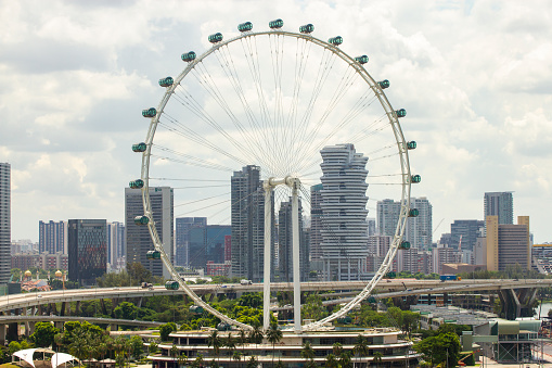 Marina Bay, Singapore - June 10, 2023 : View Of Singapore Flyer And Skyscrapers In Central Business District Of Singapore.