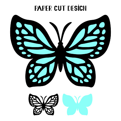 Butterfly vector silhouette. Layered insect. Template for laser and paper cutting, printing on a T-shirt, mug. Flat style.2D design. Hand drawn decorative element for your design.
