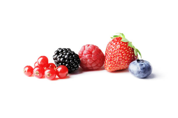istock set of different berries on a white background, such as strawberries, cherries, raspberries, blueberries, currants, blueberries. 1844695199