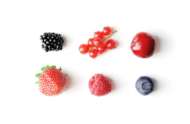 istock set of different berries on a white background, such as strawberries, cherries, raspberries, blueberries, currants, blueberries. 1844695726