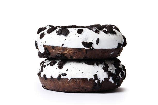 istock Sweet donuts with chocolate icing isolated on a white background 1844697306