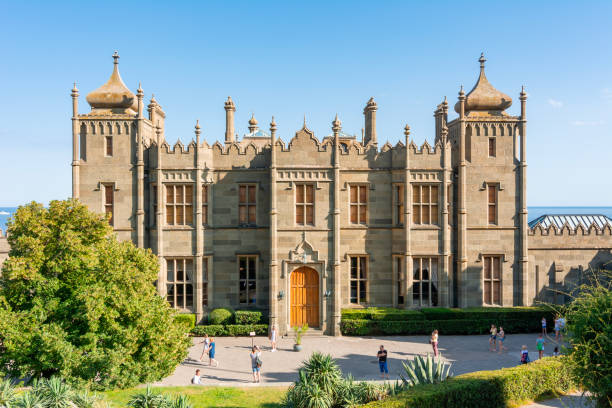 Crimea - August 2020: Vorontsov palace and gardens in Alupka