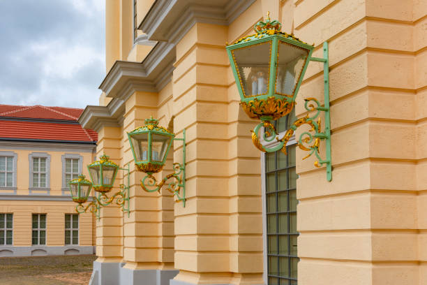 Berlin, Germany - May 2019: Lamps on Charlottenburg palace facade