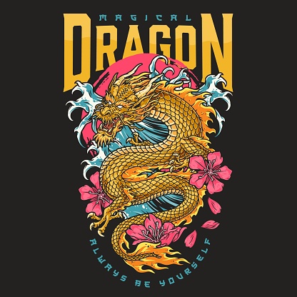 Magic lake dragon colorful sticker