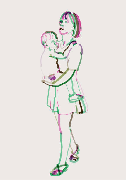 istock outline watercolors portrait pattern,woman holding a baby in standing 1844815459