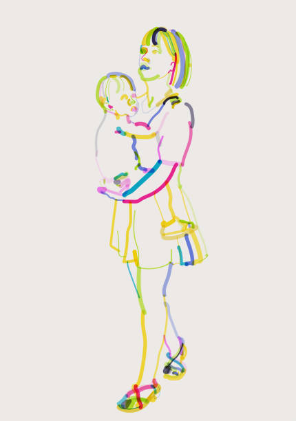 istock outline watercolors portrait pattern,woman holding a baby in standing 1844815462