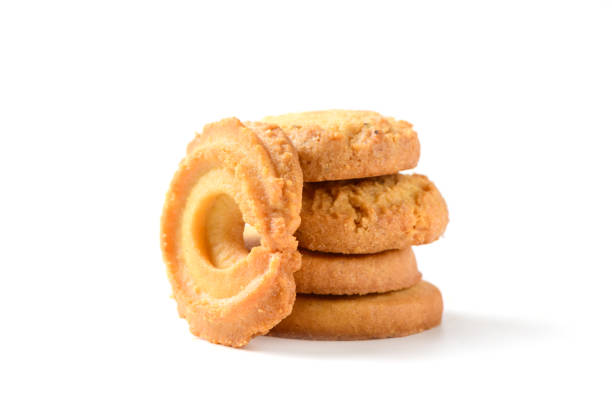 istock Danish butter cookies macro cutout.Round shortbread biscuits with sugar isolated 1844850181