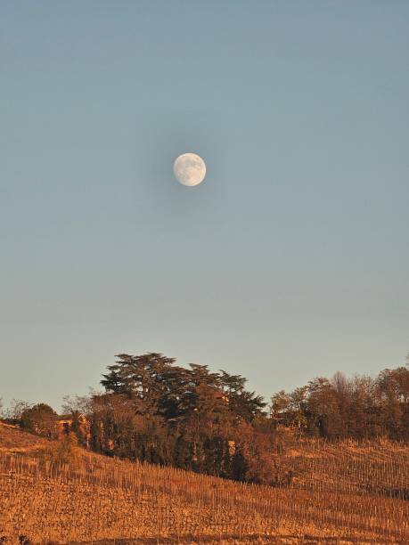 istock Moonlight and sunset over the mountain 1844850508