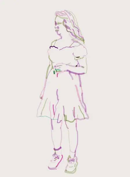 Vector illustration of art fashion watercolors portrait pattern, fashion young women wearing dress like doll